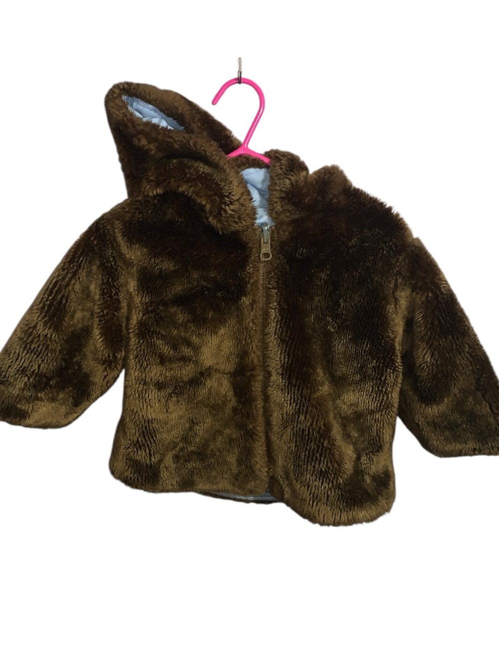 KRU Little 3/6 Months Reversible Teddy Jacket Blue Brown Fleece